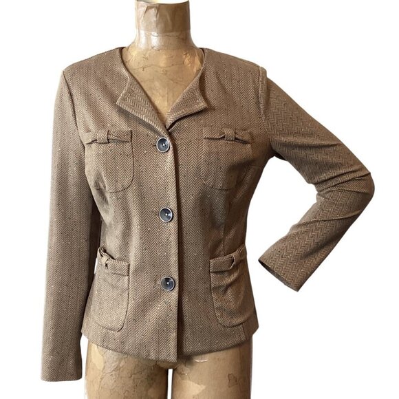 CABI Penny Blazer Tan Herringbone Fleck 3170 Lady Jacket Quiet Luxury Sz S #324C - Picture 5 of 13